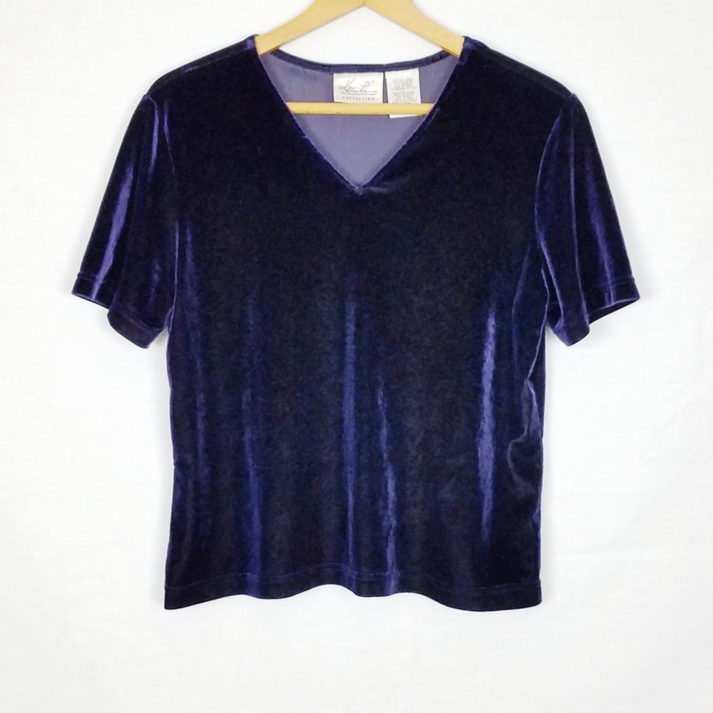 🌹Vintage Deep Purple Velvet Short Sleeve Top Sz L